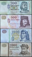 2005-ös Forint bankjegy sor, 200-500-1000-2000 Forint.