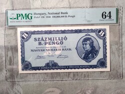 SZÁZMILLIÓ B.-PENGŐ 1946 UNC (PMG Papírpénz Garanciával) R