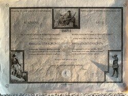 Fegyver és Gépgyár Részvénytársaság 1000 korona bemutatóra szóló részvény
