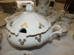 Tökéletes állapotú, antik, 12 személyes, Mitterteich porcelán ét-, kávés- és süteményes készlet
