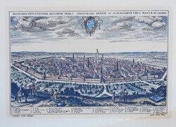 Történelmi Bologna színezett rézmetszet