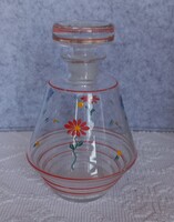 Vintage  Art deco stílusú karafa üvegdugóval, kézi festésű, 16 cm magas