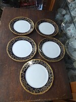 Exkluzív Német,Germany Echt Weimar Kobalt Katherina Aranyozott Porcelán 5 DB  Kistányér Készlet.