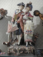 Fajansz Figurális Szobor, - Szerelmesek - ,  19. századi. Hibátlan, kézzel festett, nagy méretű!