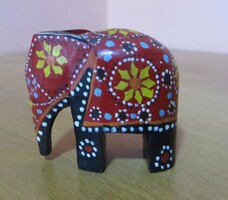 Régi miniatűr kézzel festett indiai fa elefánt figura 5x5 cm Radzsasztáni dekoráció 1990-s év