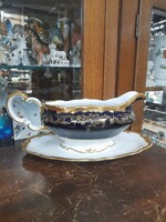 Exkluzív Német,Germany Echt Weimar Kobalt Katherina Aranyozott Porcelán Szószos Tál.0.5 Literes.