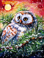 Majestic owl at snowfall - acrylic painting / Fenséges bagoly a hóesésben - akril festmény