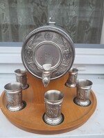 Ritka Vintage Német Ón Pálinkás készlet -csapos Hordó+6 db pohár