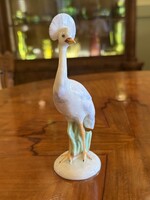 Ritka, nagy méretű Art Deco Drasche koronás daru porcelán figura vitrin állapotban - 101-09