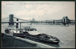 Budapest - Dunai részlet a Lánczhíddal  , pesti panoráma , MFTH hajóka   1906