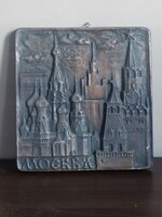 Retro szovjet fém fali plakett / dombormű – Moszkva (Vörös tér)