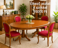 Antik barokk vagy neobarokk bővíthető étkező asztal és 4 db szék együtt