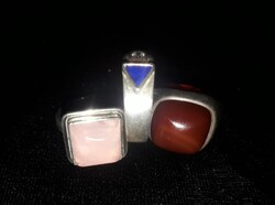 3 db. ezüst gyűrű  / karneol, rózsakvarc, lápisz lazuli... 925-ös
