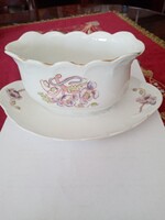 Számozott,  antik ,talpas porcelán  szószos tál  - árvácska mintás