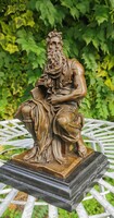 Majestic Biblical Bronze Statue - Seated Moses with the Ten Commandments