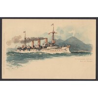 Németország,S.M.S. Gefion védett cirkáló a Nápolyi-öbölnél 1899