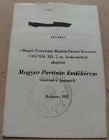 Magyar Partizán Emlékérem 1957 viselési , adományozó . F2026