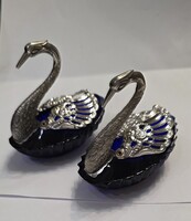Two Swans Spice Jars with Silver Accents