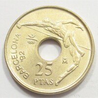 Spanyolország,25 pesetas 1991 - Barcelona Olimpia magasugrás aUNC+ ötvözet