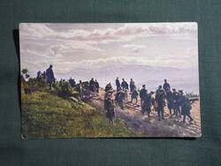 Képeslap,első világháború,Tábori vasút építése az orosz harctéren, katona,fegyver,1916-