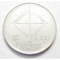 Olaszország,100 lire 1974 - Guglielmo Marconi fizikus aUNC+ ötvözet