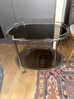 Oval Gold-Tone Mid-Century Style Bar Cart