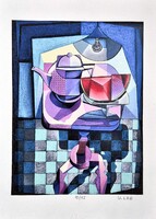 Vinkó Leó - Dinnyés kubista csendélet 42 x 30 cm computerprint, merített papír