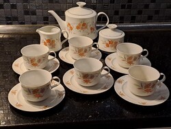 Retro Alföldi porcelán teás készlet színes virágos