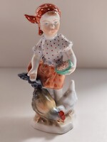 Herendi porcelán Kislány tyúkokkal – 5843 – kézzel festett