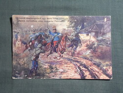 Képeslap,első világháború,Ulánusok megkergetnek egy orosz lovas előőrsöt,katona,huszár ,1916-