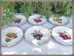 Fruit-patterned, beaded edge, Art Nouveau porcelain small plate set