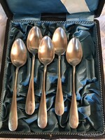 SPOON - 5 pcs - 1800s - LACKNER - SILVER-PLATED - MONOGRAMMED - 15 x 3 cm - TEA - IN BOX