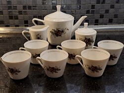 Retro Alföldi porcelán barna virágos teás készlet