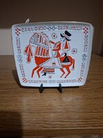 Hollóházi porcelán vadász jelenetes, lovas falidísz, falitányér. 19,6 cm. Hibátlan. Jelzett