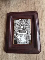 Hollóházi Szász Endre porcelán kép bőr keretben sorszámozott.