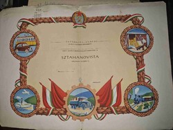 1952 körül, sztahanovista oklevél közlekedési iparral kapcsolatban, nagyon ritka típus