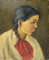 Kernstok Károly (1873-1940): Tanulmányfej - garantáltan eredeti olajfestmény - Női portré, leány
