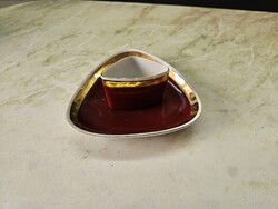 Dúsan aranyszegélyes Hollóházi retró porcelán kínáló / hamutál szett