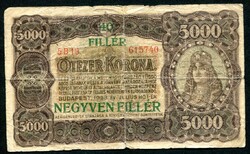 1923 5000 Korona = 40 fillér - eredeti tartás, nem restaurált