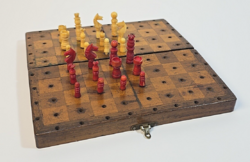 Antique Travel Mini Chess Set with Bone Figures from the Late 1800s