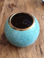 Retro türkiz gömbváza vastag arany peremmel (12 cm) - Mid-Century