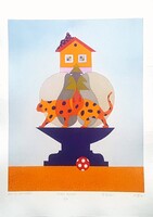Ef Zámbó István - Akt a háztetőn 59 x 41 cm computer print, merített papír