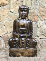 Meditáló Buddha fa szobor