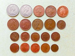 Anglia 20 db Különböző Érme 1/2 1 Penny 2 10 Pence 1968-2016