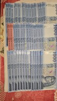 Sorszámkövető 1000 forintos bankjegyek,nem teljes sorozat! Plusz 2db 500 forintos.
