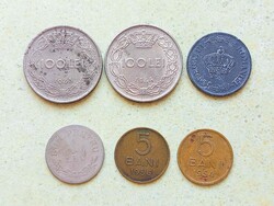 Románia 6 db Különböző Érme 5 Bani 1 5 100 Lej 1924-1956