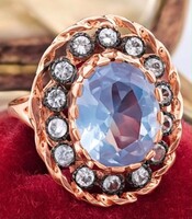 Elegáns, Kézműves Akvamarin Gyűrű - 9 Kt Rózsa arany, Ezüst
