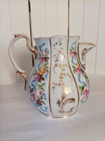 Csodaszép, gazdagon díszített antik porcelán teáskanna, virág motívum és sok aranyozás, jelzett