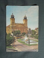 Képeslap,Debrecen,Kossuth Lajos szobor,tér,villamos,Ref. nagytemplom látkép,részlet, 1963-