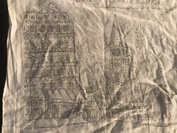 ZSEBKENDŐ - FRANCIA - 30 x 30 cm - NYOMOTTMINTÁS - PAMUT - RÉGI - FOTÓK SZERINT